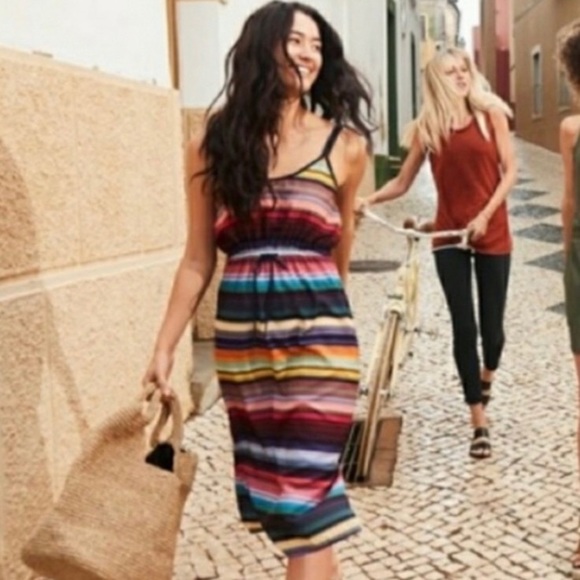 Athleta Dresses & Skirts - Athleta Havana Rainbow Striped Midi Dress Size Medium
